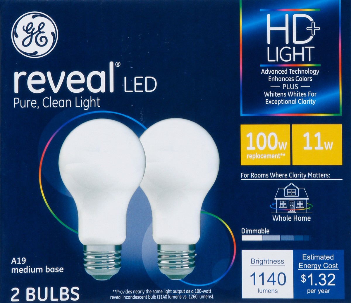 slide 8 of 9, GE Reveal 11 Watts HD+ LED Light Bulbs 2 ea, 2 ct