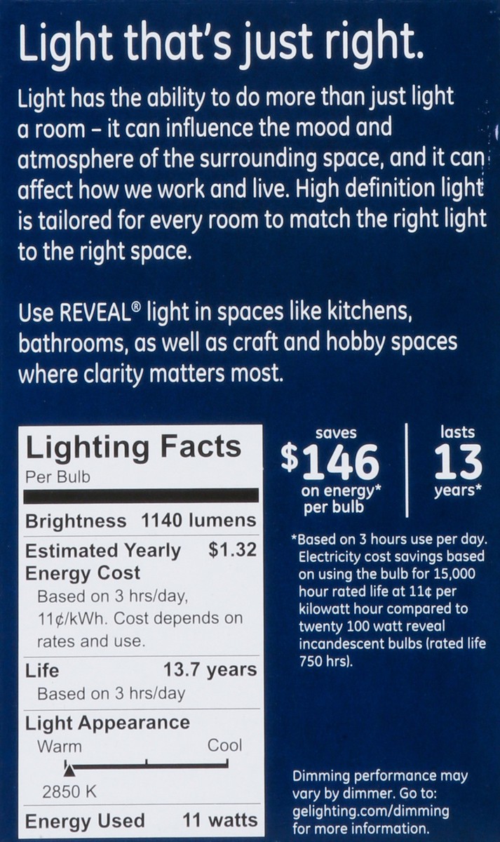 slide 3 of 9, GE Reveal 11 Watts HD+ LED Light Bulbs 2 ea, 2 ct