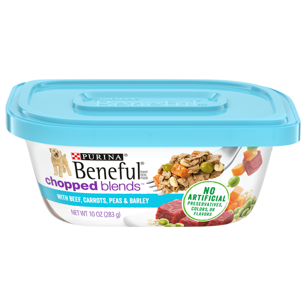slide 1 of 1, Purina Beneful Chopped Blends Wet Dog Food with Beef Carrots Peas & Barley, 10 oz