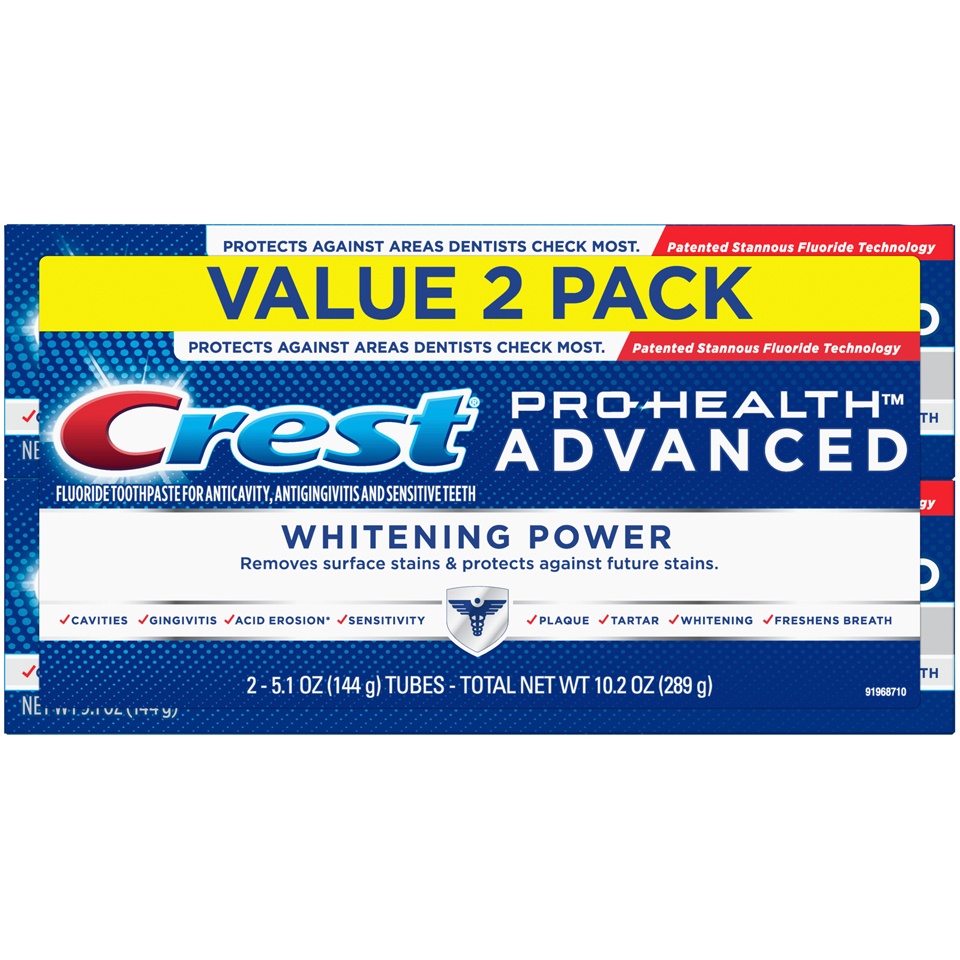slide 1 of 1, Crest Pro-Health Advanced Whitening Power Toothpaste, Pack of 2, 5.1 oz