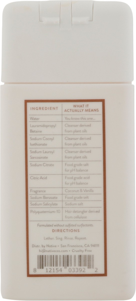 slide 9 of 9, Native Moisturizing Shampoo, Coconut & Vanilla, Sulfate Free, for Women and Men, Travel-sized, 3 oz, 3 fl oz