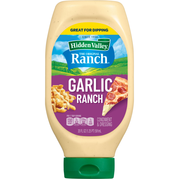 slide 4 of 29, Hidden Valley Garlic Ranch Dipping Sauce Topping and Dressing, 20 fl oz
