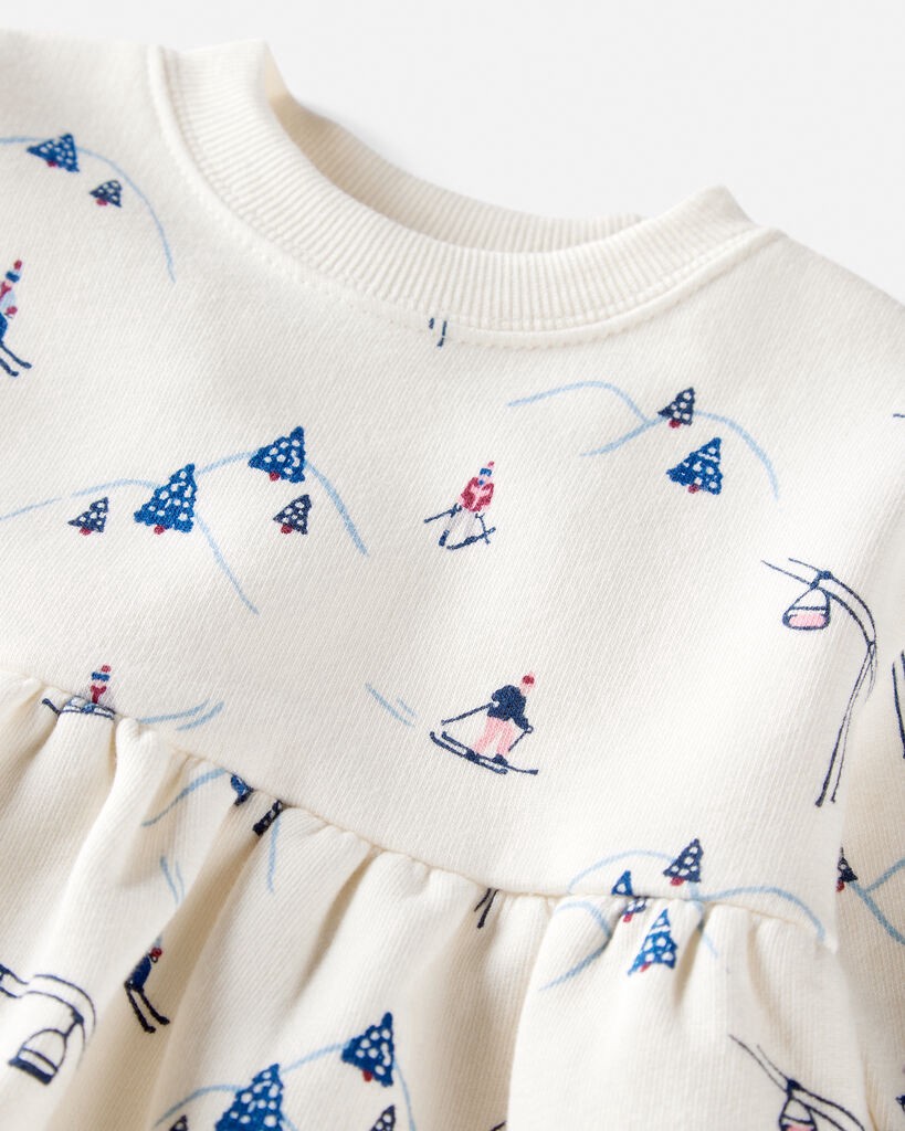 slide 4 of 5, Littleplanet Baby Girl French Terry Dress Made with Organic Cotton in Snowy Slopes Print Snowy Slopes NB, 1 ct