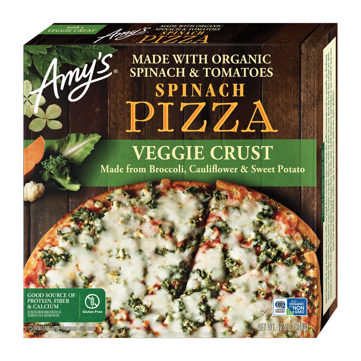 slide 1 of 10, Amy's Pizza, Veggie Crust, Spinach, 12 oz