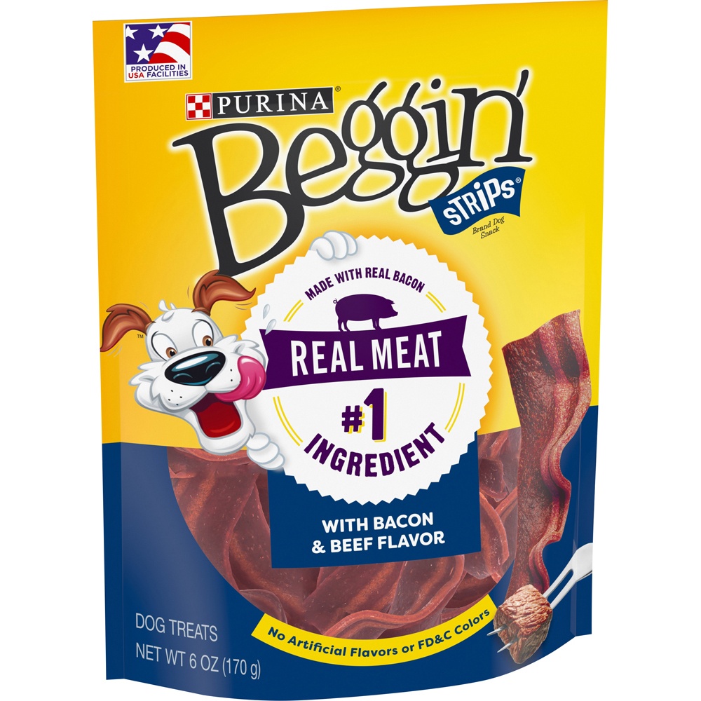 slide 3 of 9, Beggin' Purina Beggin' Strips Bacon & Beef Flavor Chewy Dog Treats - 6oz, 