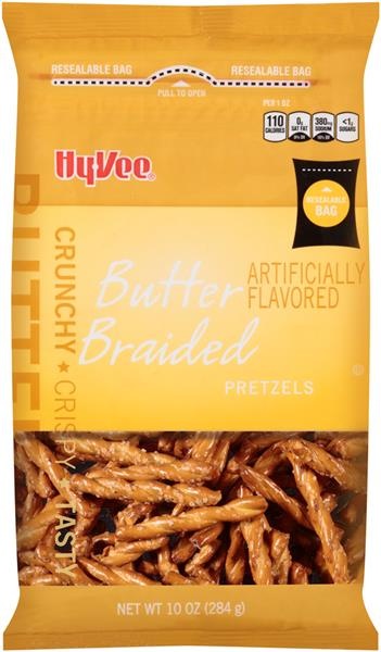 slide 1 of 1, Hy-vee Butter Flavored Braided Pretzels, 10 oz