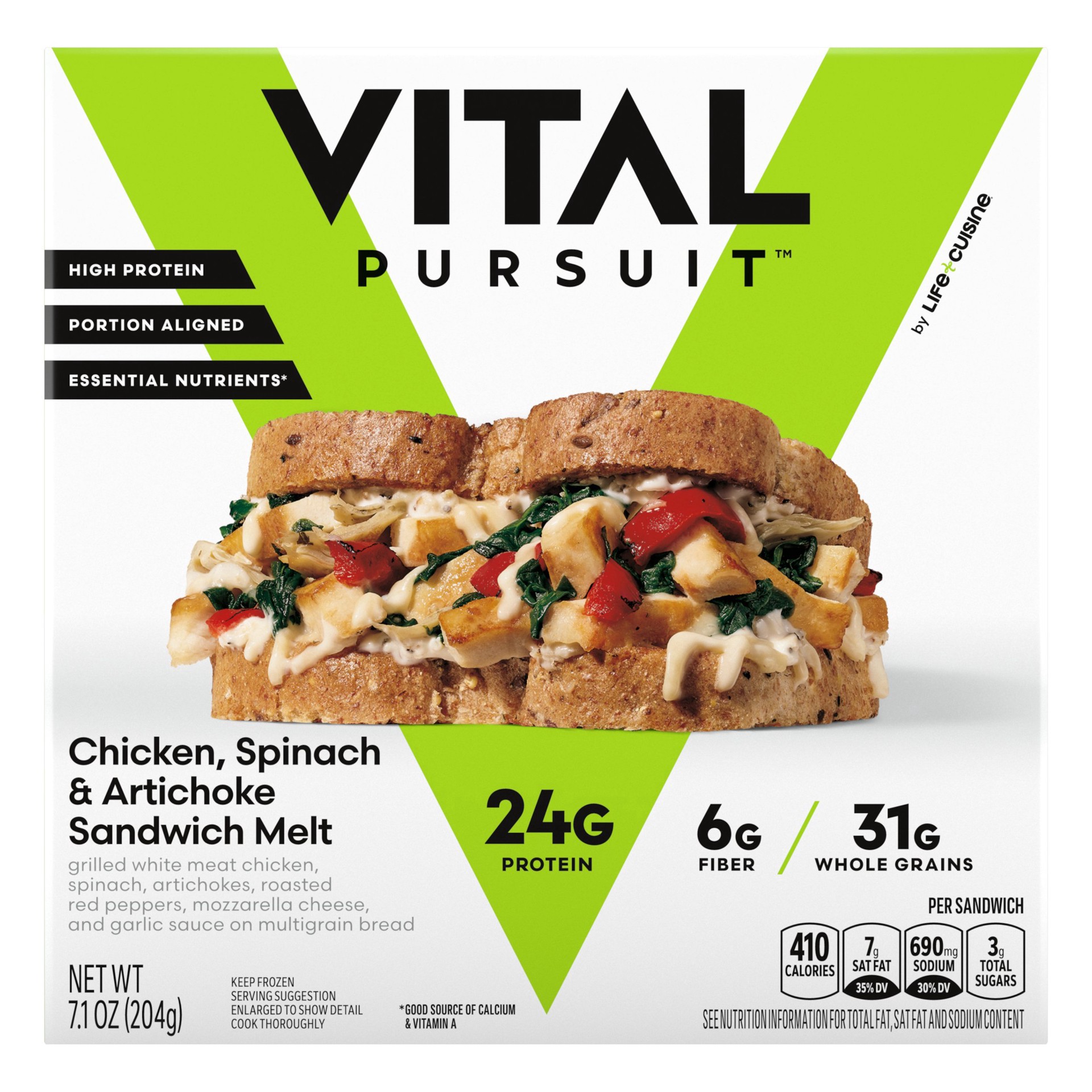 slide 1 of 1, Vital Pursuit Life Cuisine Chicken Spinach & Artichoke Sandwich Melt, 7.1oz Chicken Sandwich 7.1 oz., 7.1 oz