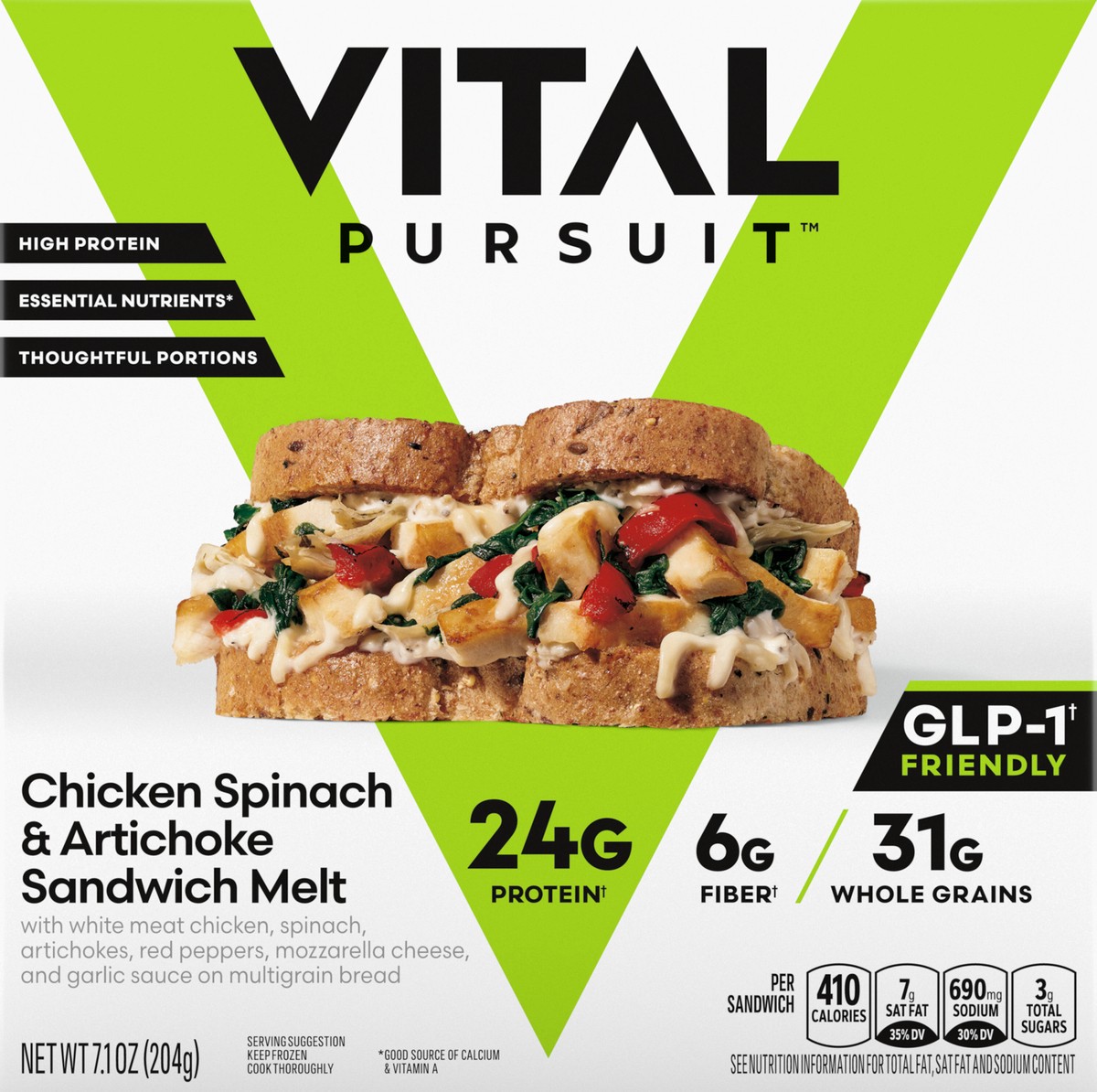 Vital Pursuit Chicken, Spinach and Artichoke Sandwich Melt, High
