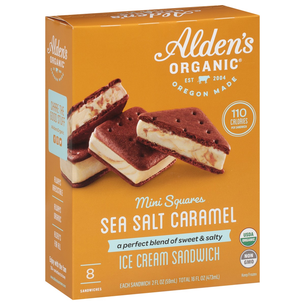 slide 2 of 11, Alden's Organic Mini Squares Sea Salt Caramel Ice Cream Sandwich 8 - 2 fl oz, 8 ct