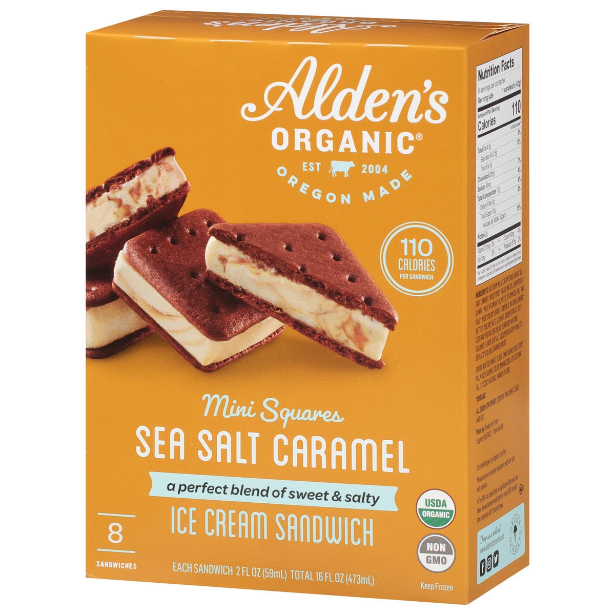 slide 3 of 11, Alden's Organic Mini Squares Sea Salt Caramel Ice Cream Sandwich 8 - 2 fl oz, 8 ct