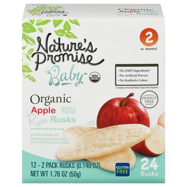 slide 1 of 1, Nature's Promise Organic Baby Stage 2 Apple Rice Rusks - 24 ct, 24 ct; 1.76 oz