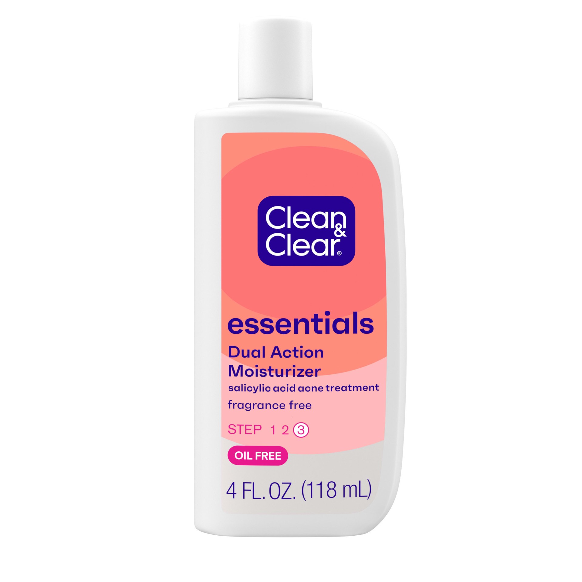 slide 1 of 8, Clean & Clear Essentials Dual Action Oil-Free Facial Moisturizer, Salicylic Acid Acne Treatment with Pro-Vitamin B5 Moisturizes While Treating Acne & Helping to Prevent Pimples, 4 fl. oz, 4 fl oz