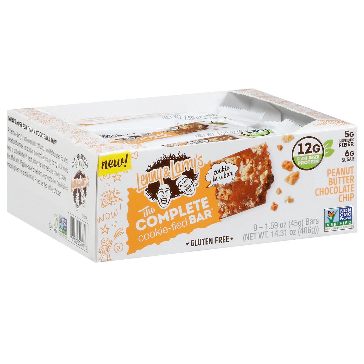 slide 6 of 13, Lenny & Larry's Cookie-Fied Gluten Free Peanut Butter Chocolate Chip Bars 9 - 1.59 oz Bars, 9 ct