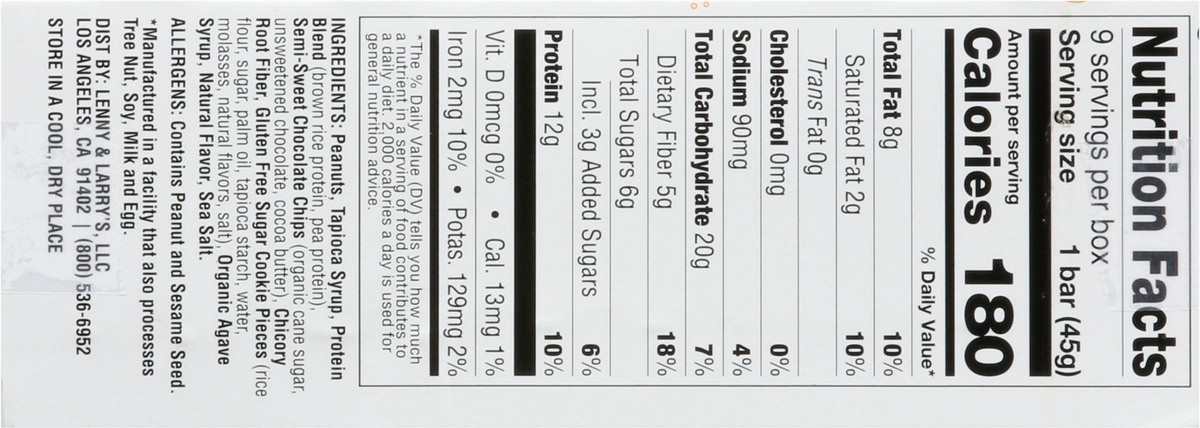 slide 9 of 13, Lenny & Larry's Cookie-Fied Gluten Free Peanut Butter Chocolate Chip Bars 9 - 1.59 oz Bars, 9 ct