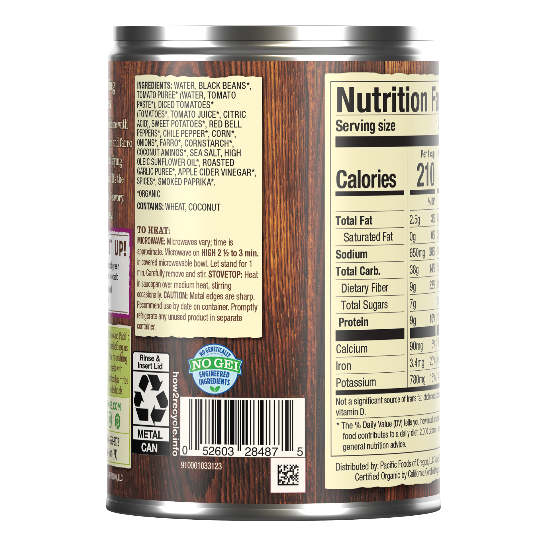 slide 5 of 5, Pacific Foods Organic Harvest Black Bean Chili, Plant Based, 16.5 oz Can, 16.5 oz