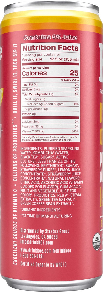 slide 2 of 6, KÖE Organic Kombucha, Strawberry Lemonade 12 fl oz, 12 fl oz