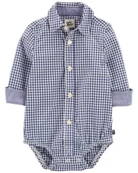 Oshkosh Baby Gingham Print Button-Front Bodysuit Blue 9M