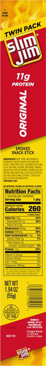 slide 3 of 5, Slim Jim Smoked Original Snack Stick Twin Pack 1.94 oz, 1.94 oz