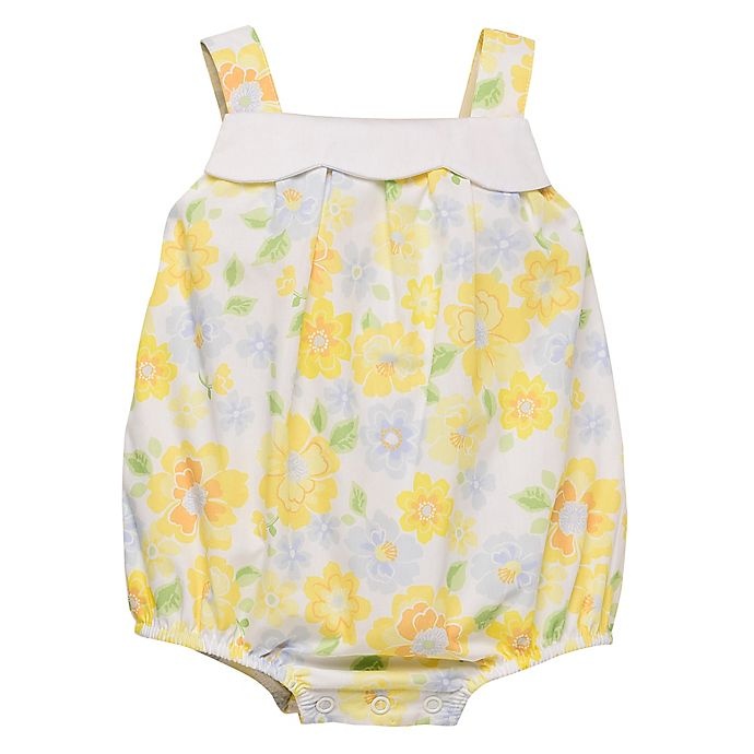 slide 1 of 1, Baby Starters Romper 6M Floral Blue/Yellow w/seersucker, 1 ct