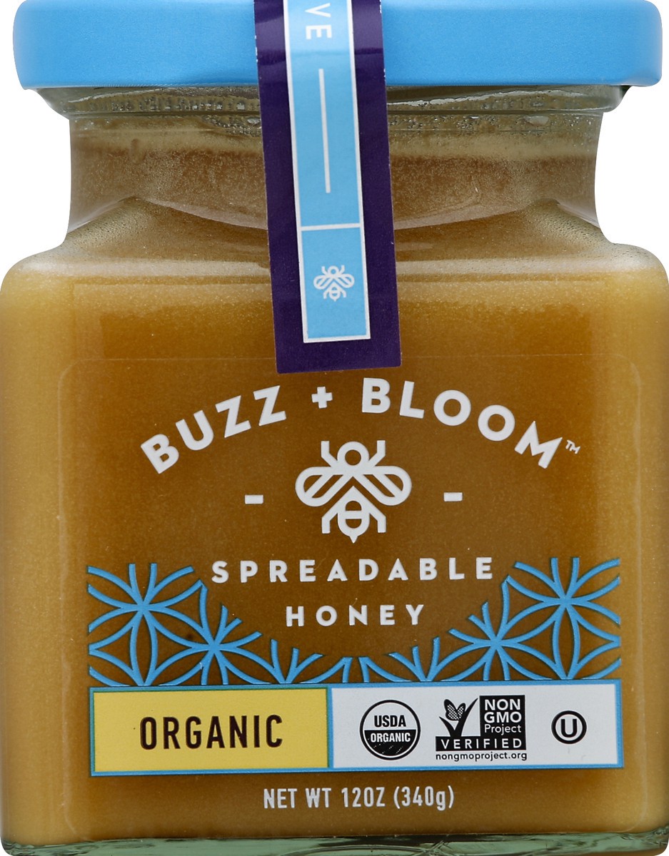 slide 2 of 2, Buzz + Bloom Honey, Organic, Spreadable, 12 oz