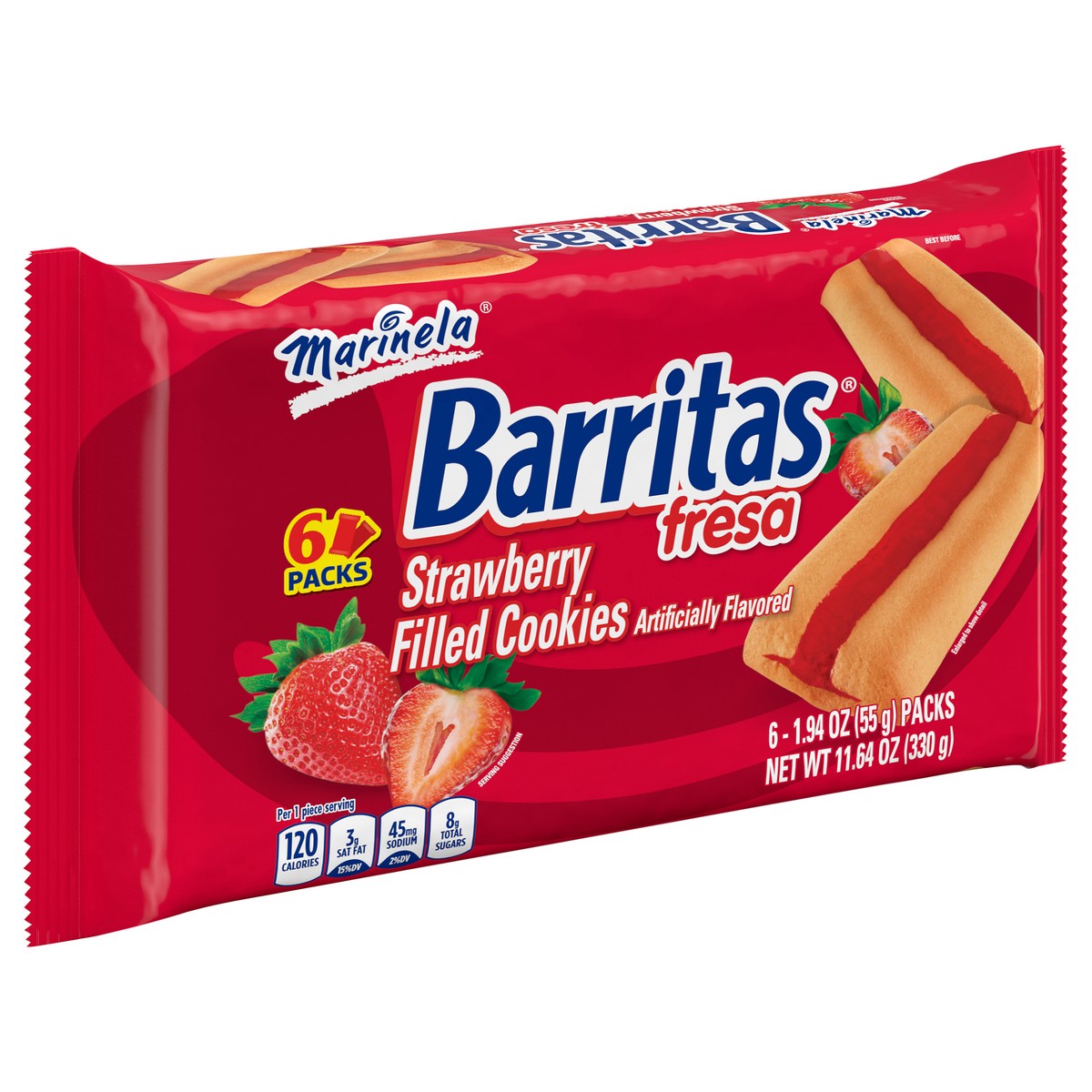 slide 6 of 11, Marinela Barritas Fresa Filled Cookies, 6 packs, Strawberry Cookie Bars, 11.64 oz Multipack, 6 ct