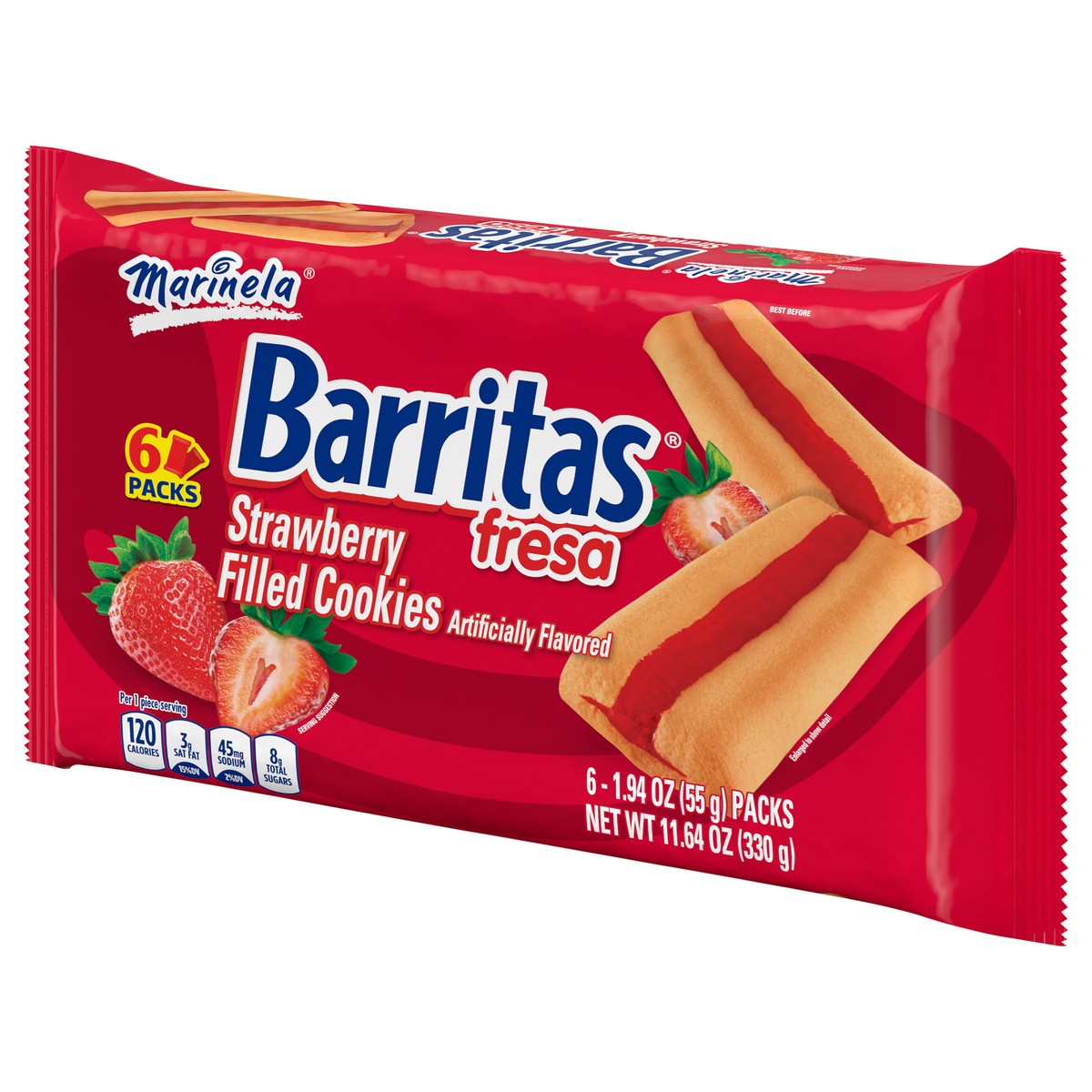 slide 8 of 11, Marinela Barritas Fresa Filled Cookies, 6 packs, Strawberry Cookie Bars, 11.64 oz Multipack, 6 ct