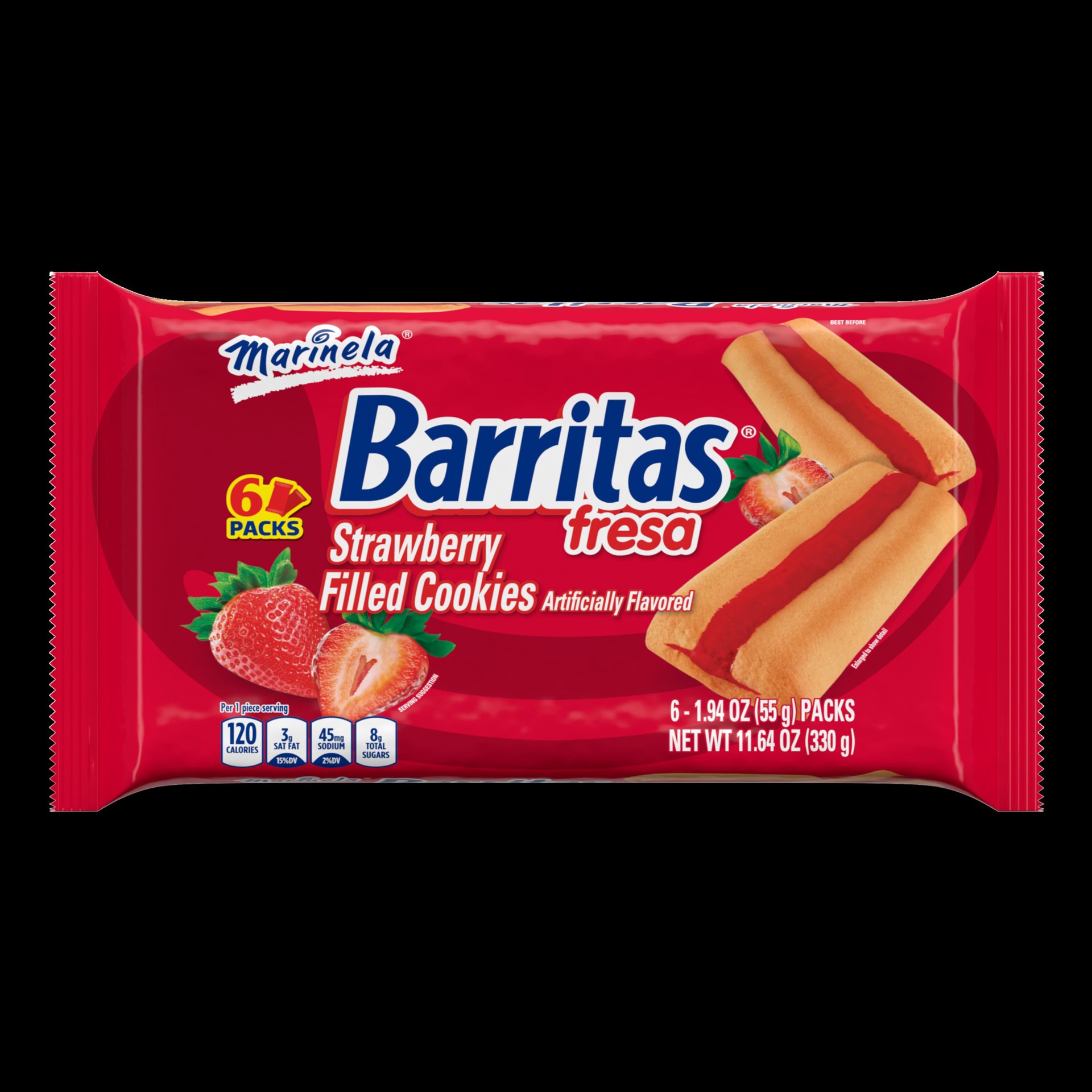 slide 1 of 11, Marinela Barritas Fresa Filled Cookies, 6 packs, Strawberry Cookie Bars, 11.64 oz Multipack, 6 ct