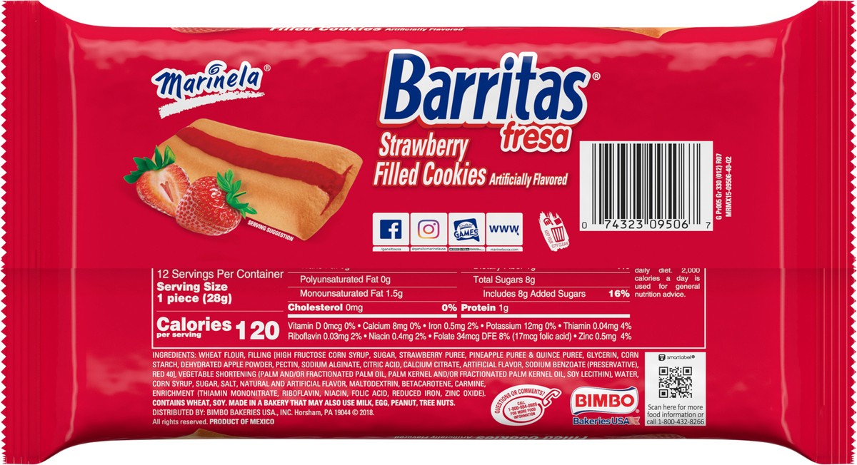 slide 4 of 11, Marinela Barritas Fresa Filled Cookies, 6 packs, Strawberry Cookie Bars, 11.64 oz Multipack, 6 ct