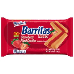 Marinela Barritas Fresa Filled Cookies, 6 packs, Strawberry Cookie Bars, 11.64 oz Multipack