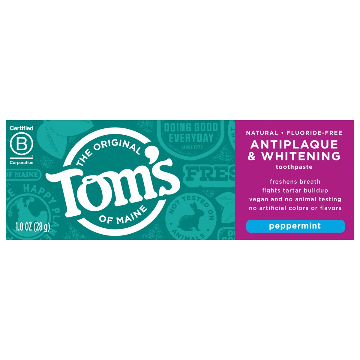 slide 9 of 11, Tom's Toms of Maine Fluoride-Free Antiplaque & Whitening Natural Toothpaste, Peppermint, Travel Size, 1 oz., 1 oz