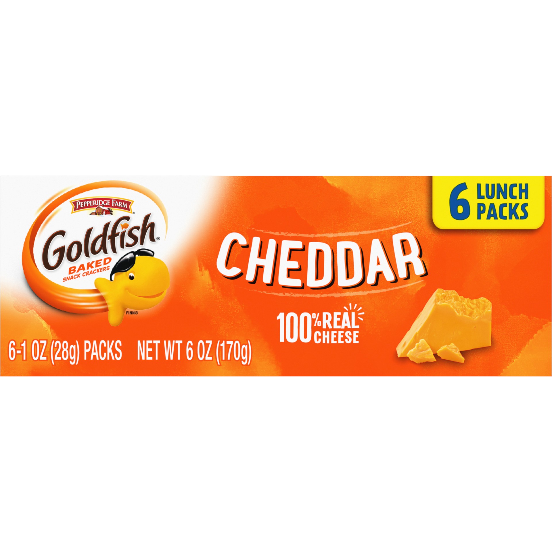 slide 5 of 5, Pepperidge Farm Goldfish Cheddar Crackers, 6 oz. Multi-pack Tray, 6-count 1 oz. Single-Serve Snack Packs, 6 oz