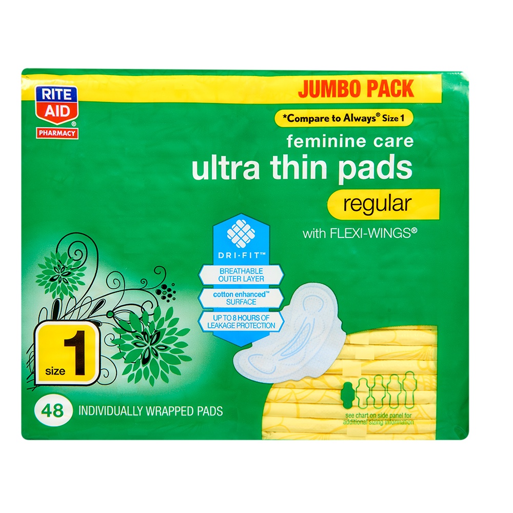 slide 1 of 3, Rite Aid Ultra Thin Pads, Regular, Flexi-Wings, 48 ct