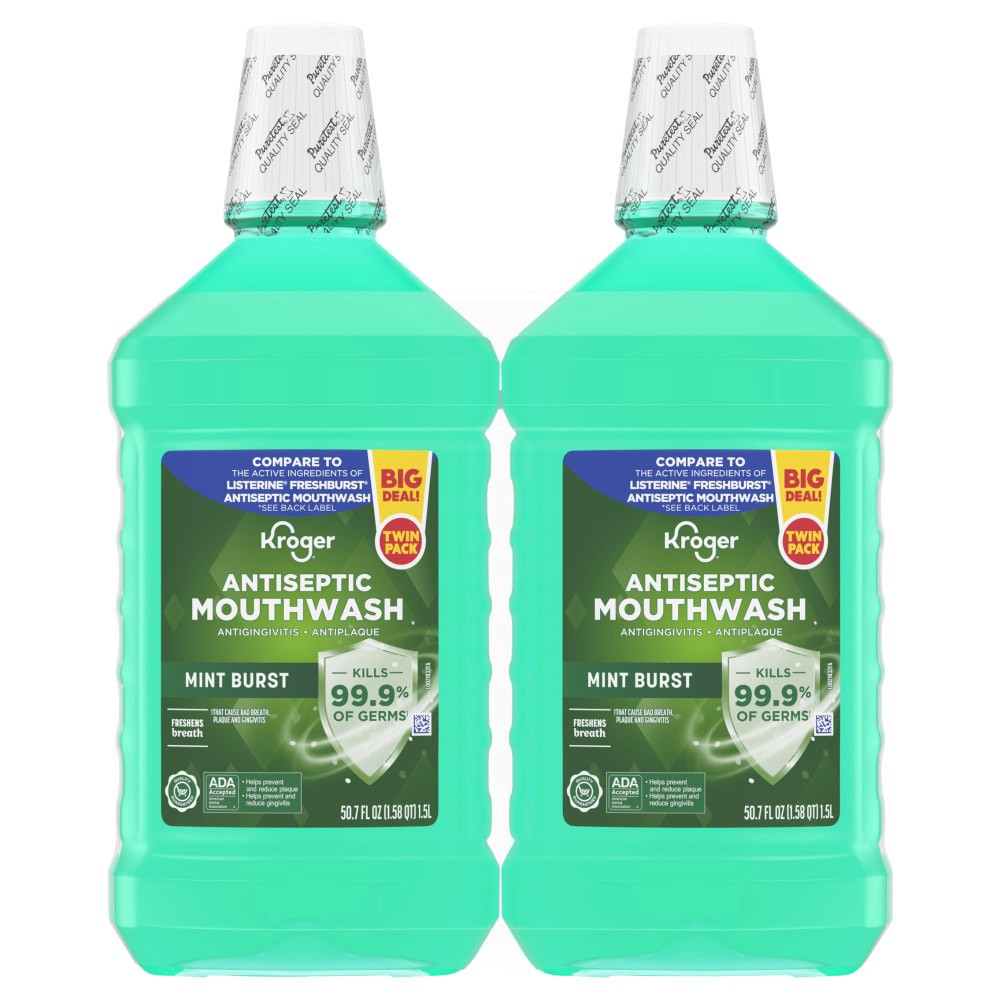 slide 1 of 1, Kroger® Mint Burst Antiseptic Mouthwash Pack, 2 ct; 50.7 fl oz