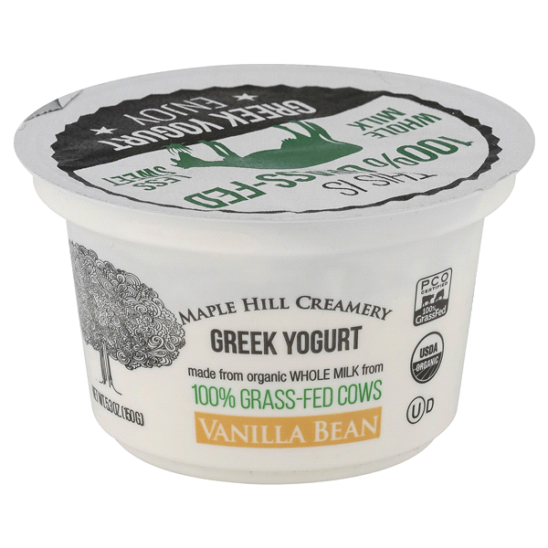 slide 1 of 1, Maple Hill Creamery 100% Grass-Fed Organic Vanilla Bean Greek Yogurt, 5.3 oz