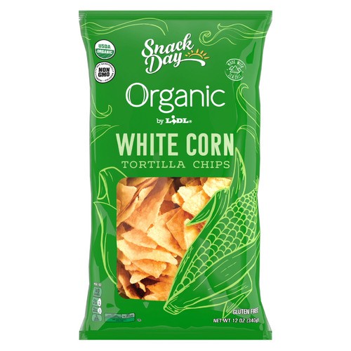 slide 1 of 1, Snack Day organic tortilla chips, white corn, 12 oz