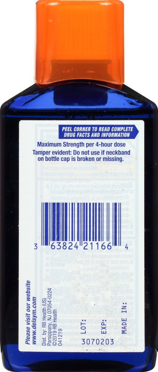 slide 3 of 9, Delsym Adult Night Time Cough and Cold Liquid, Mixed Berry Flavor, 6 Ounce, 6 oz