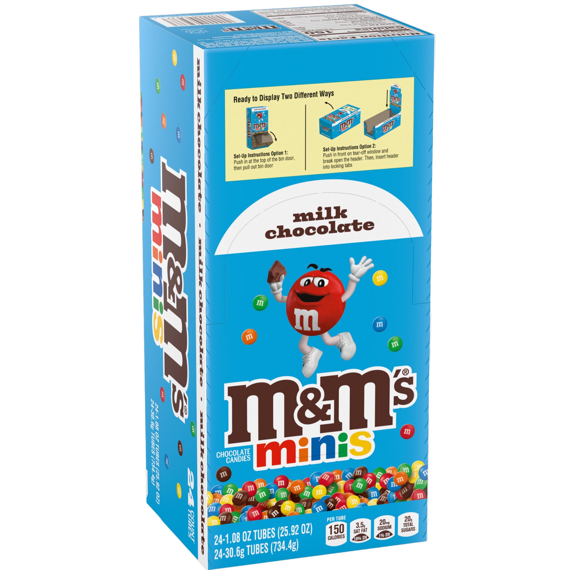 slide 1 of 8, M&M's Minis Milk Chocolate Candy, 1.08 Oz Tubes, 24Ct (Packaging May Vary), 25.92 oz