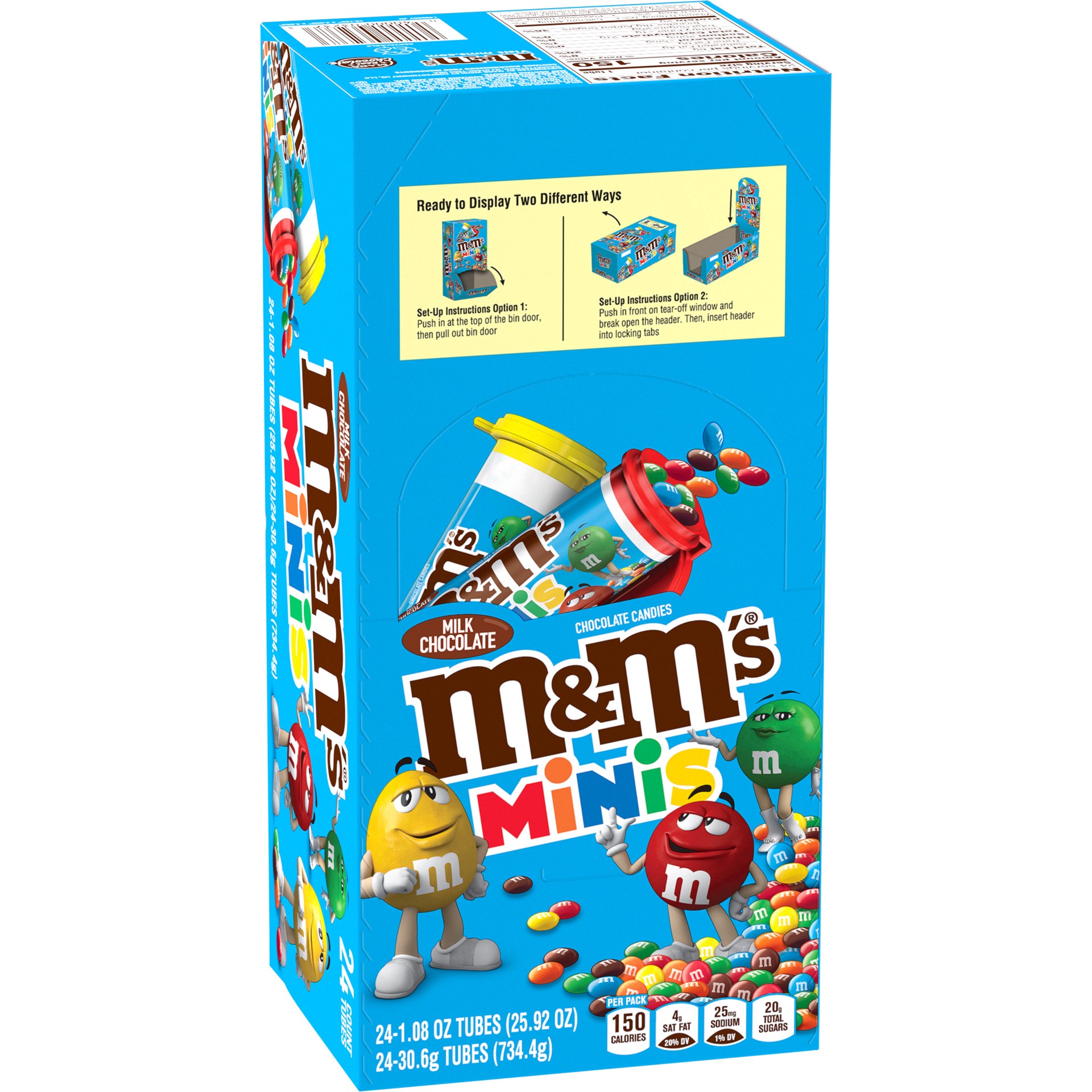 slide 1 of 8, M&M's Minis Milk Chocolate Candy, 1.08 Oz Tubes, 24Ct, 25.92 oz