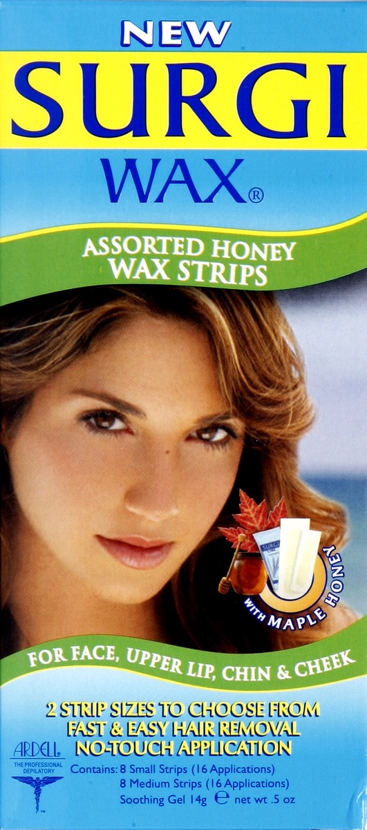 slide 5 of 6, Surgi Wax Strips, for Face, Upper Lip, Chin & Cheek, Assorted Honey, 14 gram