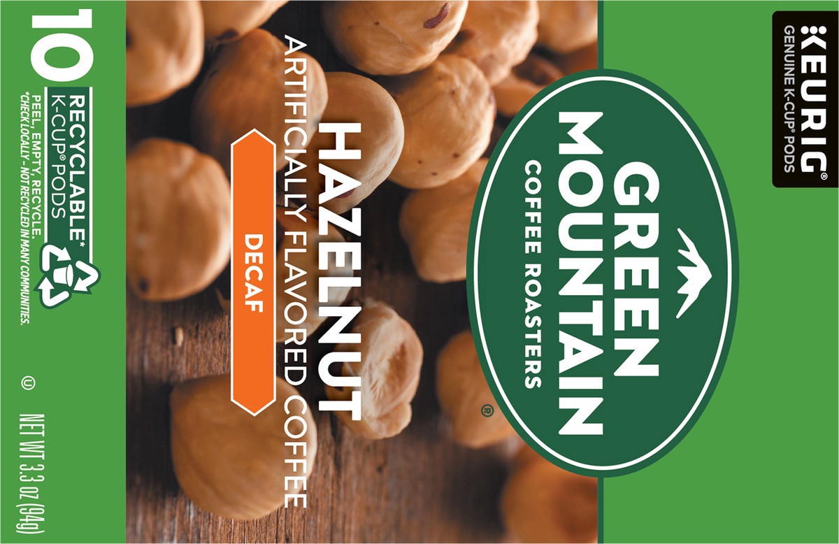 slide 5 of 9, Green Mountain Coffee Roasters Hazelnut Decaf Keurig Single-Serve K-Cup pods, Light Roast Coffee, 10 Count, 10 ct