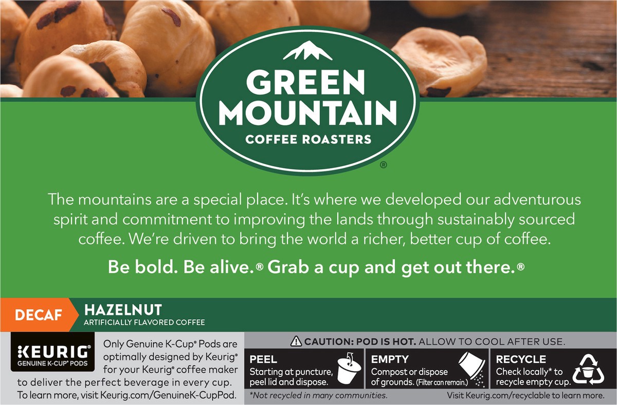 slide 7 of 9, Green Mountain Coffee Roasters Hazelnut Decaf Keurig Single-Serve K-Cup pods, Light Roast Coffee, 10 Count, 10 ct