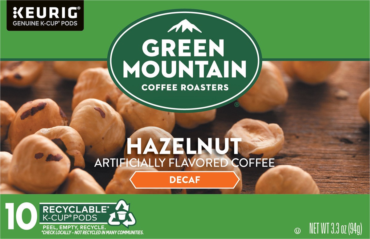 slide 2 of 9, Green Mountain Coffee Roasters Hazelnut Decaf Keurig Single-Serve K-Cup pods, Light Roast Coffee, 10 Count, 10 ct