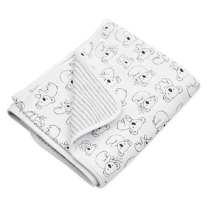 slide 1 of 2, Mac & Moon Koala Print and Grey Mini Stripe Receiving Blanket, 1 ct