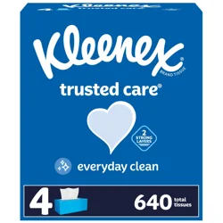 Kleenex Trusted Care Facial Tissues, 4 Flat Boxes, 160 Tissues per Box, 2-Ply (640 Total Tissues)
