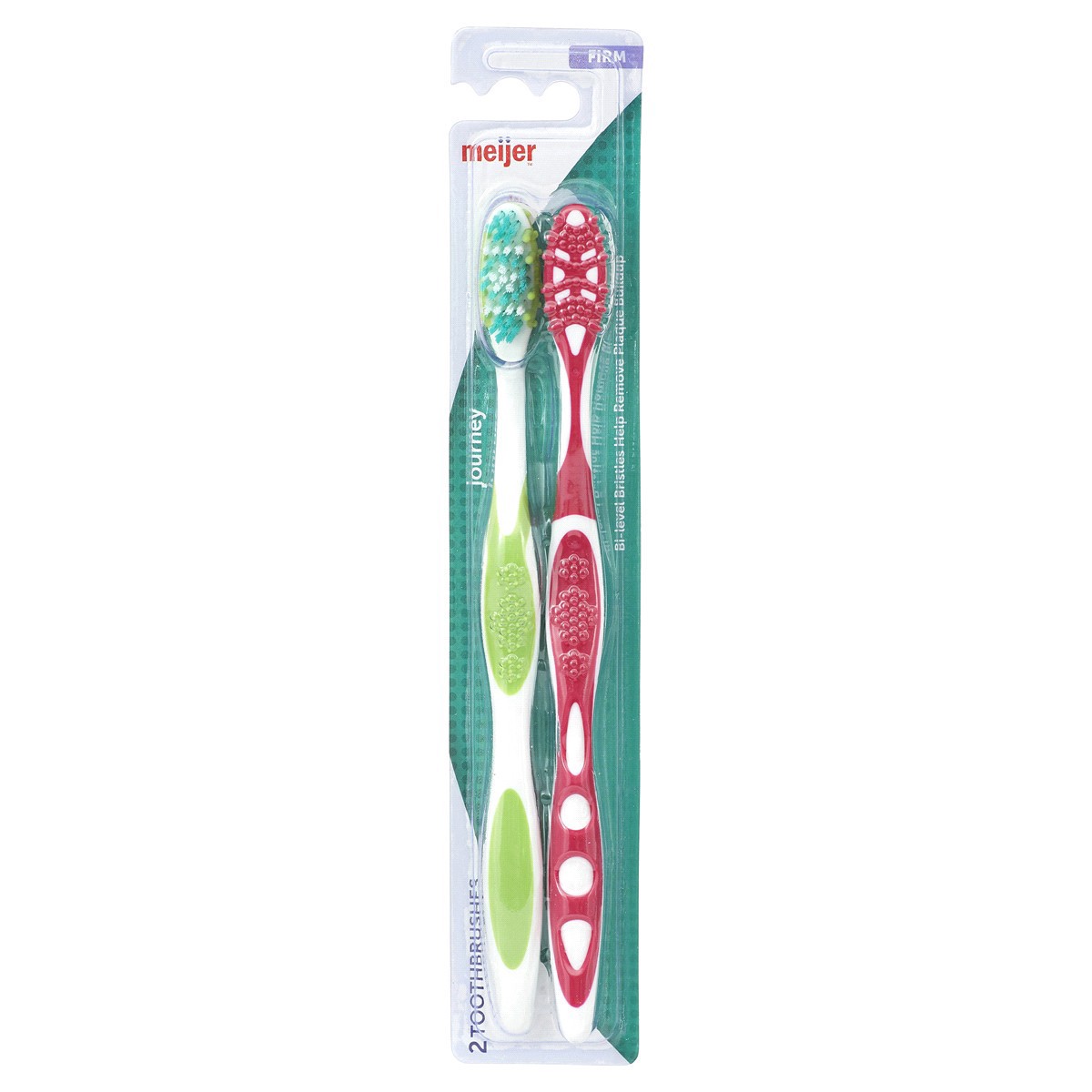 slide 1 of 5, Meijer Massaging Bristles Firm Toothbrushes, 2 ct