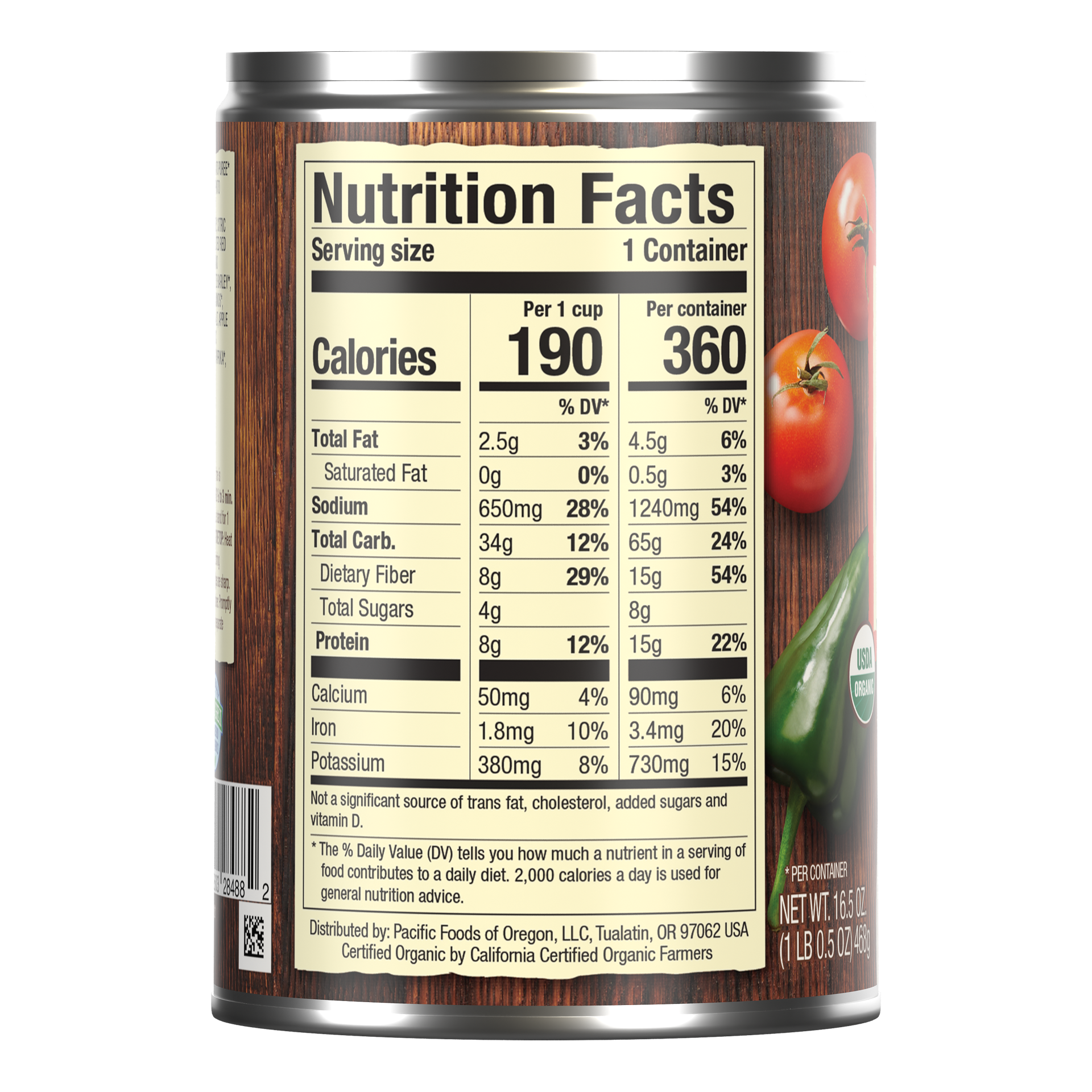 slide 4 of 5, Pacific Foods Organic Fire Roasted Vegetable Chili, Plant Based, 16.5 oz Can, 16.5 oz