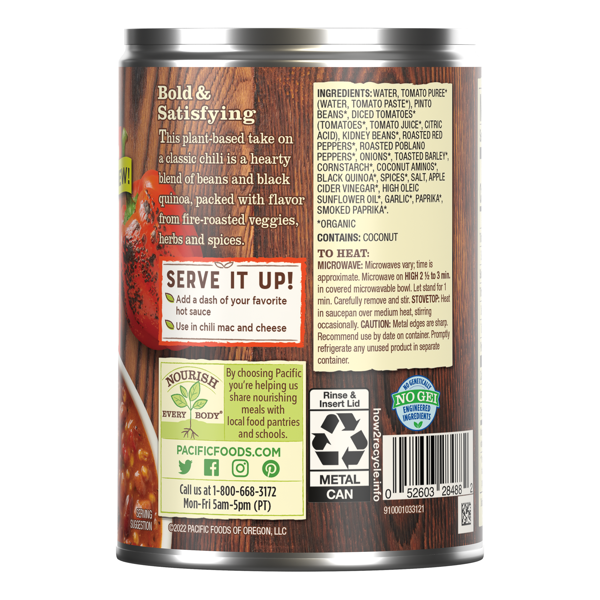 slide 2 of 5, Pacific Foods Organic Fire Roasted Vegetable Chili, Plant Based, 16.5 oz Can, 16.5 oz