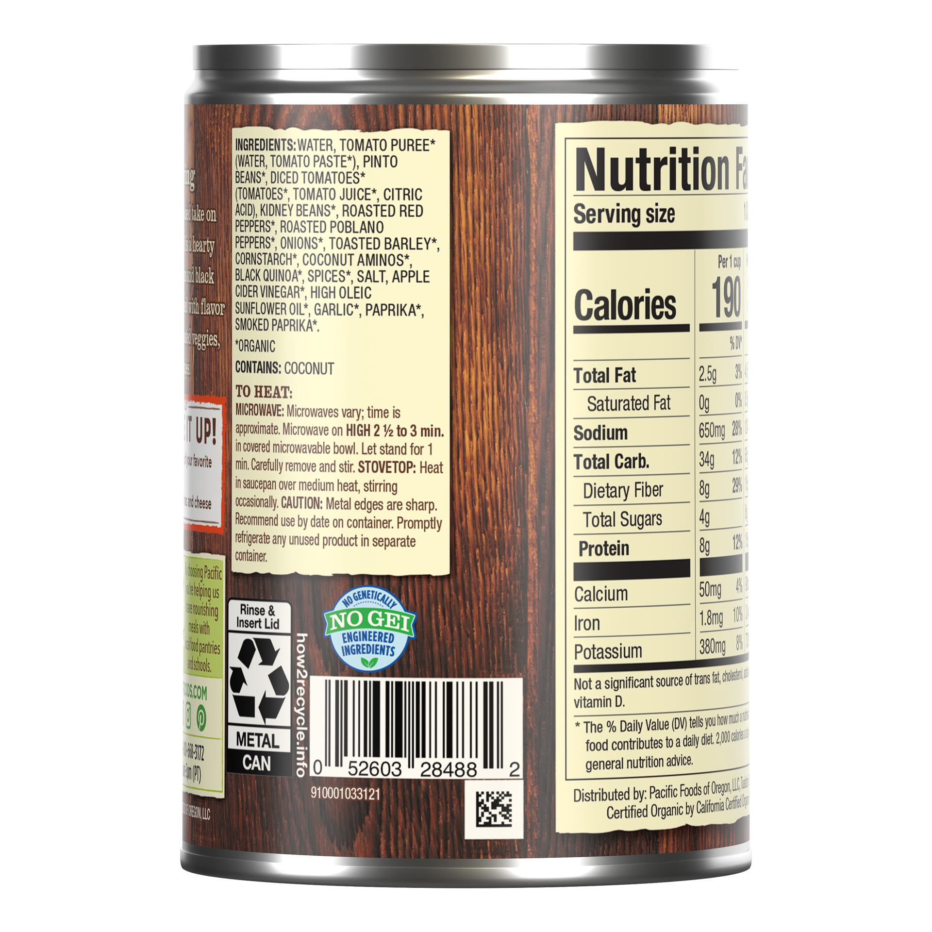 slide 5 of 5, Pacific Foods Organic Fire Roasted Vegetable Chili, Plant Based, 16.5 oz Can, 16.5 oz