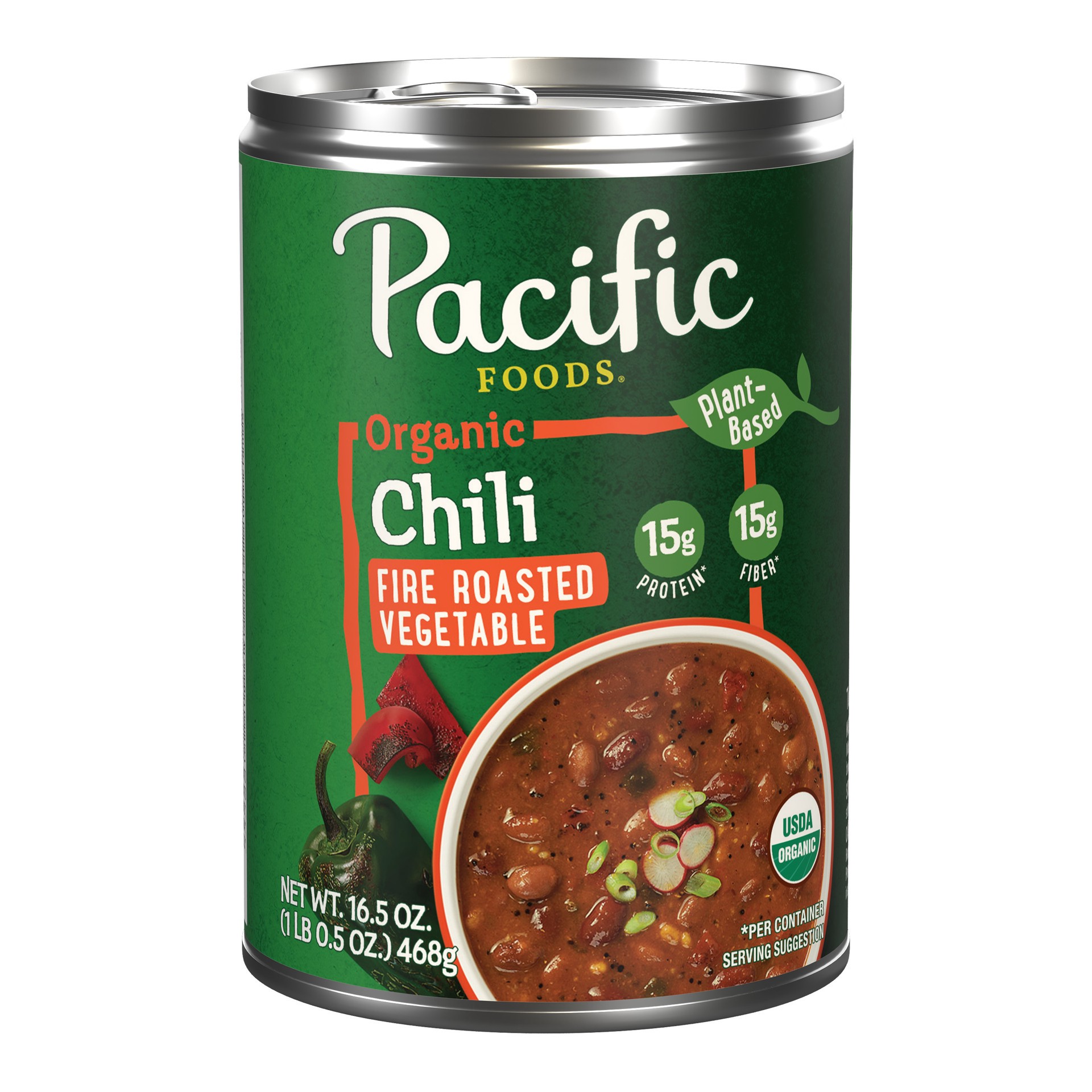 slide 1 of 5, Pacific Foods Organic Fire Roasted Vegetable Chili, Plant Based, 16.5 oz Can, 16.5 oz