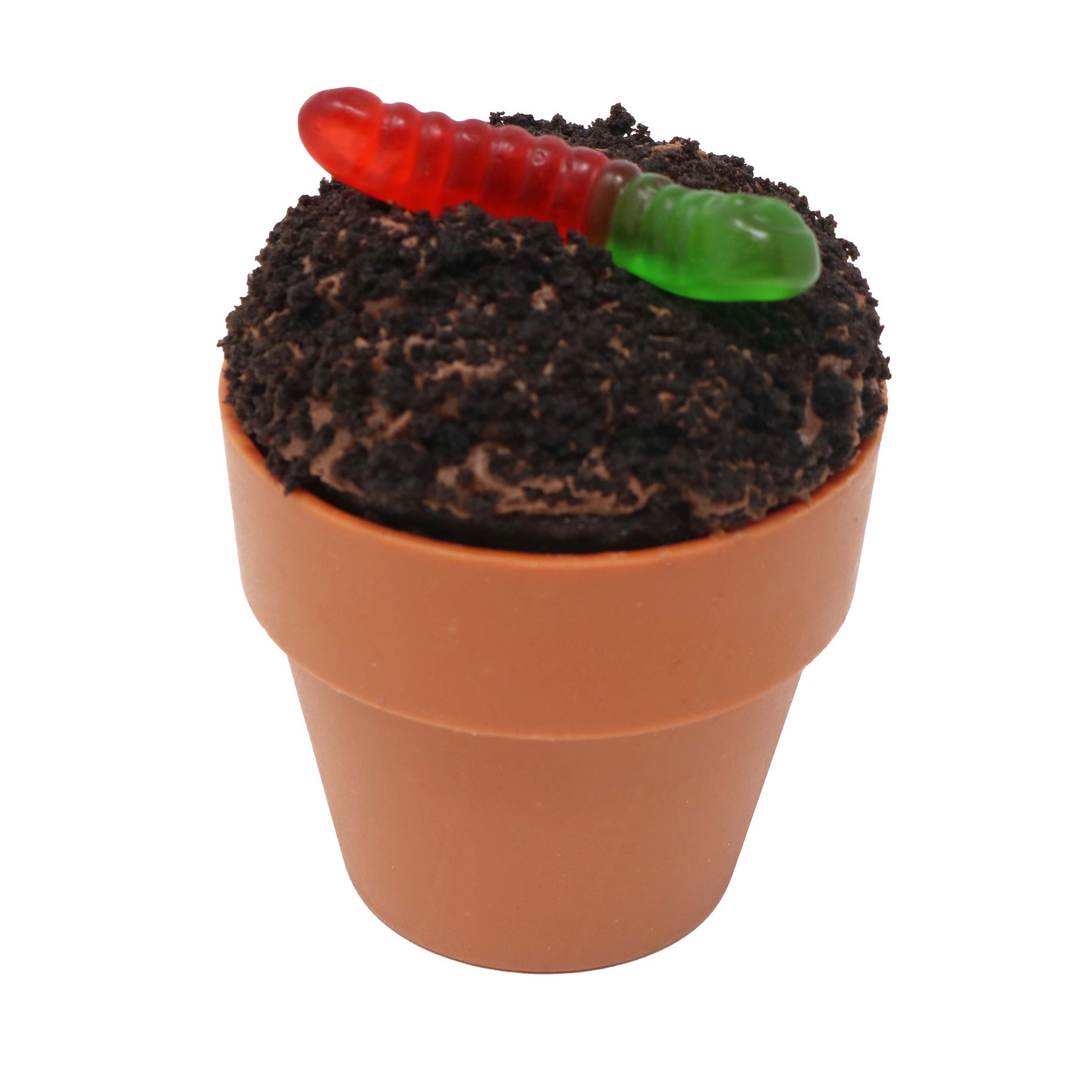 slide 1 of 1, H-E-B Bakery Gummy Worm & Chocolate Dirt Cupcake Flower Pot, 1 ct